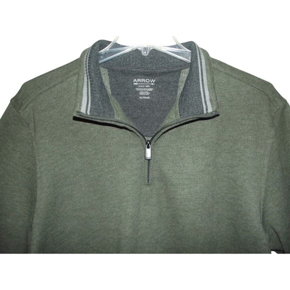 ARROW Pullover Sweatshirt Mens XL Green Heather Quarter-Zip Sueded Fleece Shirt - Picture 3 of 12
